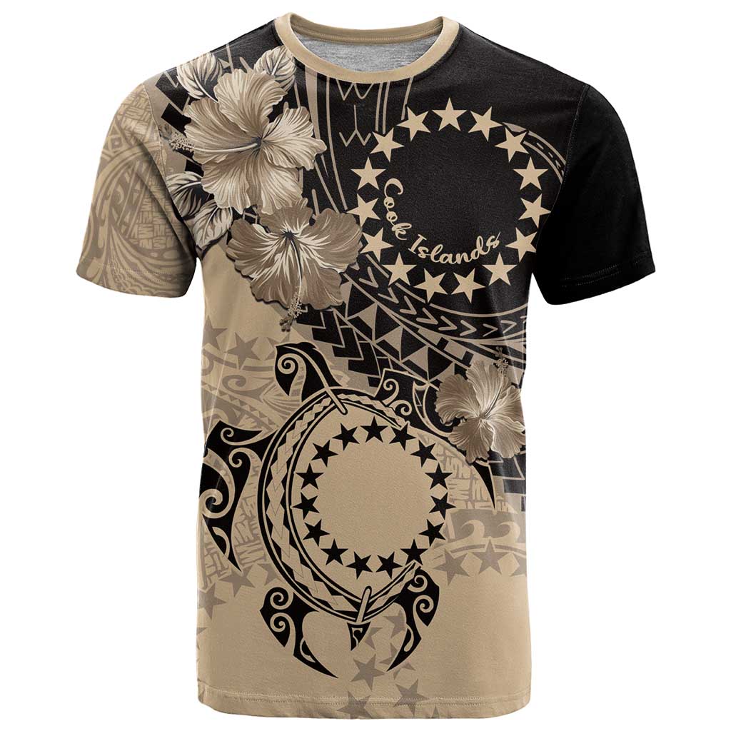 Cook Islands Turtle T Shirt Stars and Hibiscus - Beige
