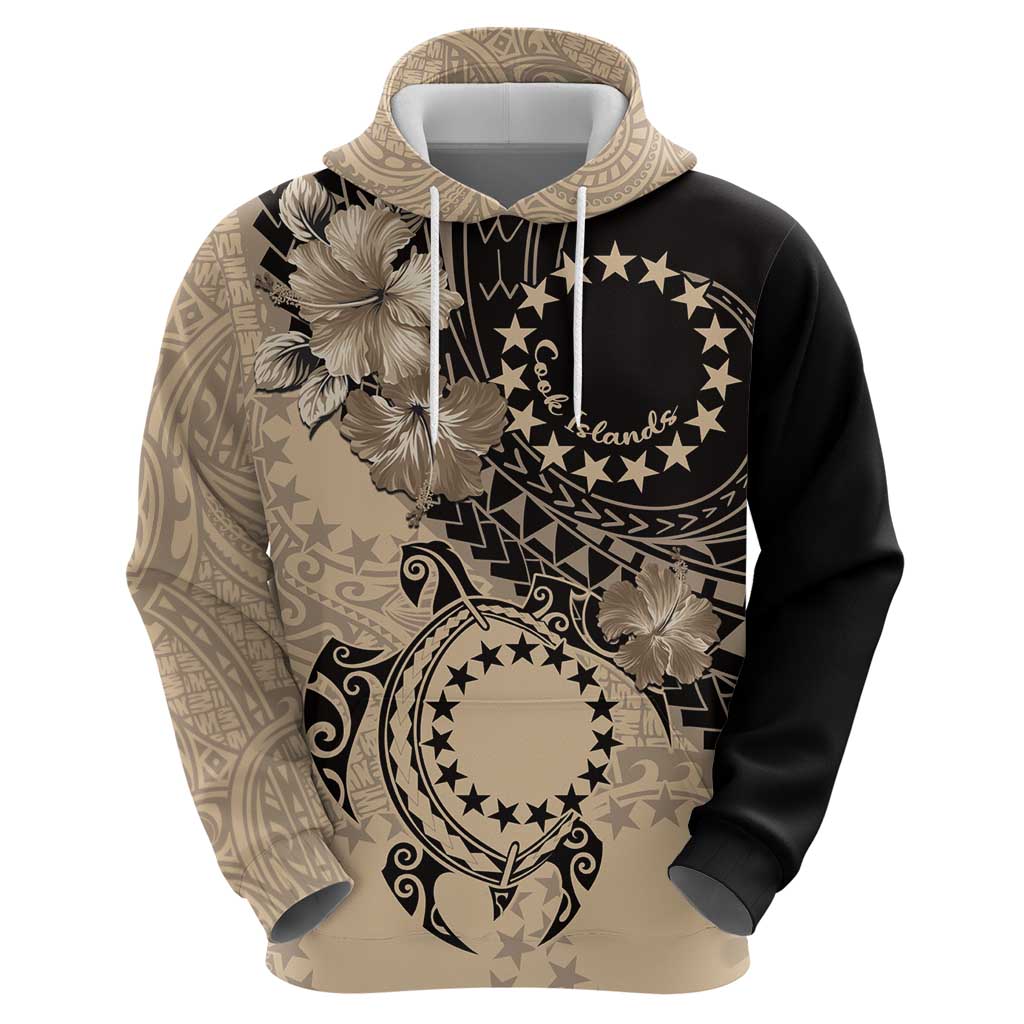 Cook Islands Turtle Zip Hoodie Stars and Hibiscus - Beige