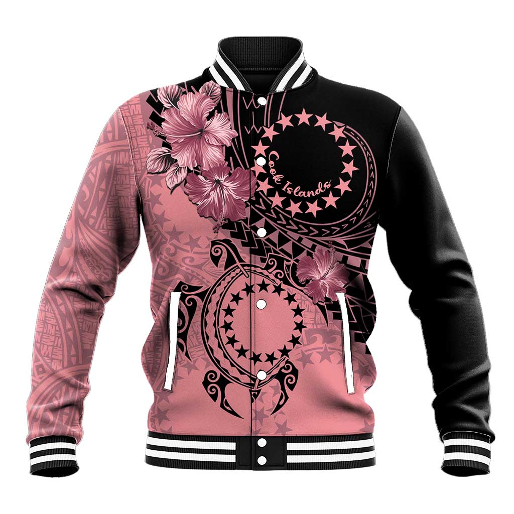 Cook Islands Turtle Baseball Jacket Stars and Hibiscus - Pink