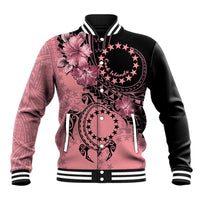 Cook Islands Turtle Baseball Jacket Stars and Hibiscus - Pink