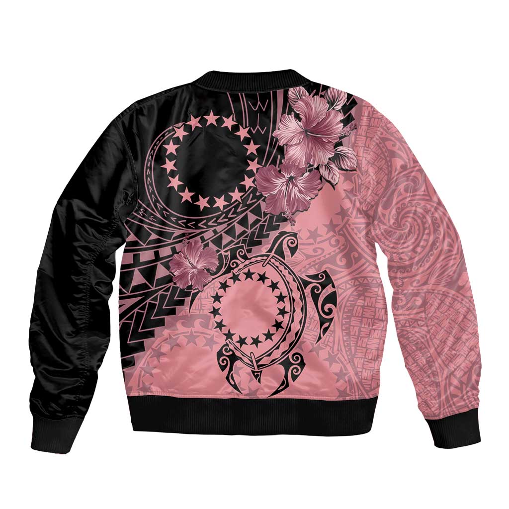 Cook Islands Turtle Bomber Jacket Stars and Hibiscus - Pink