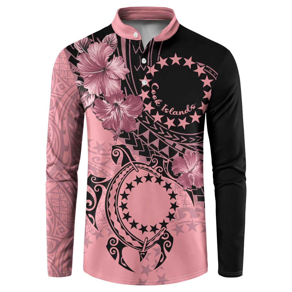 Cook Islands Turtle Button Sweatshirt Stars and Hibiscus - Pink