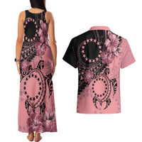 Cook Islands Turtle Couples Matching Tank Maxi Dress and Hawaiian Shirt Stars and Hibiscus - Pink