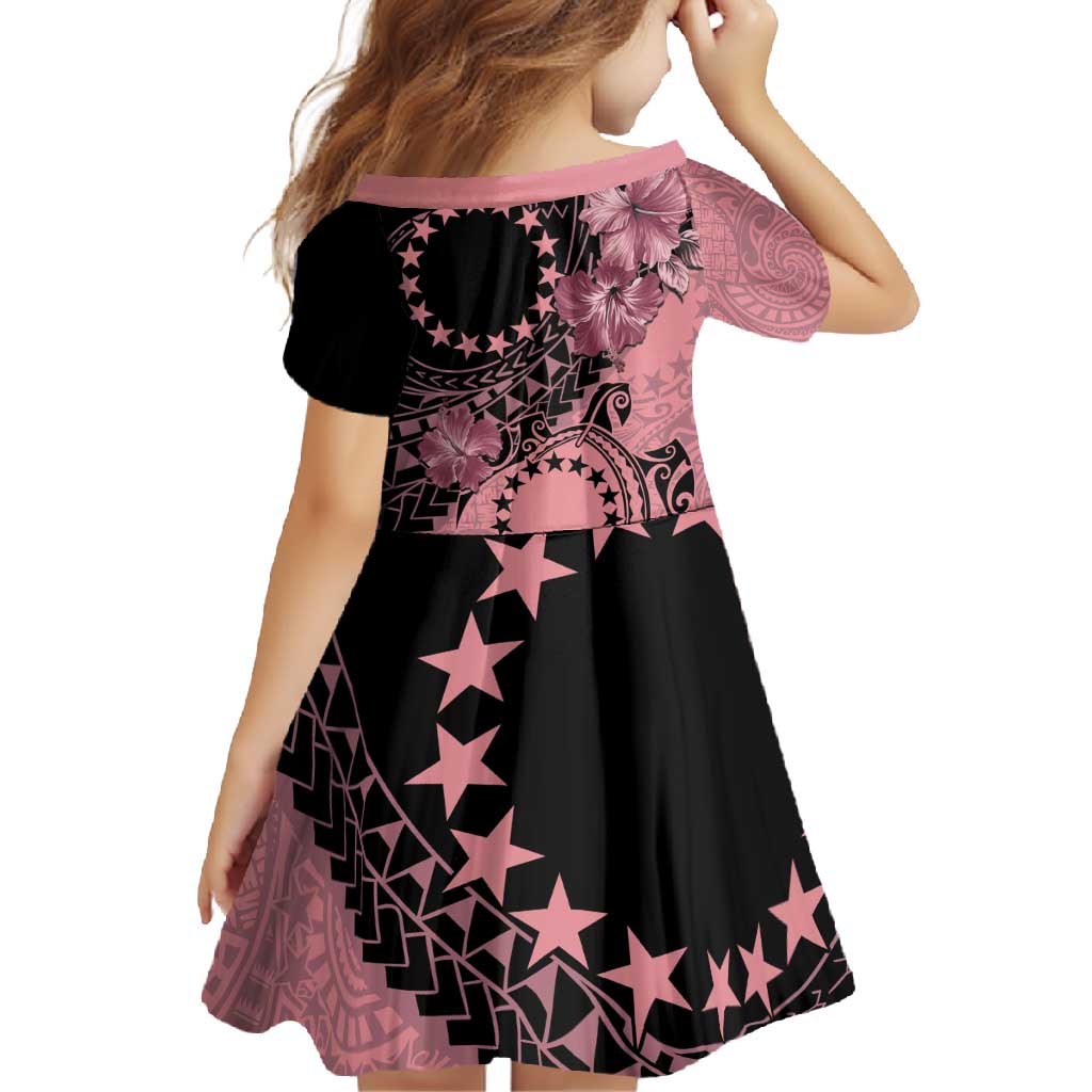 Cook Islands Turtle Family Matching Long Sleeve Bodycon Dress and Hawaiian Shirt Stars and Hibiscus - Pink LT01 - Polynesian Pride