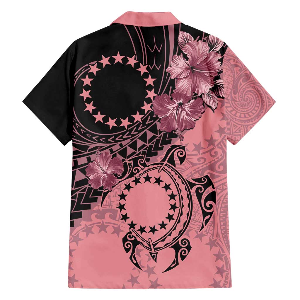 Cook Islands Turtle Family Matching Long Sleeve Bodycon Dress and Hawaiian Shirt Stars and Hibiscus - Pink LT01 - Polynesian Pride