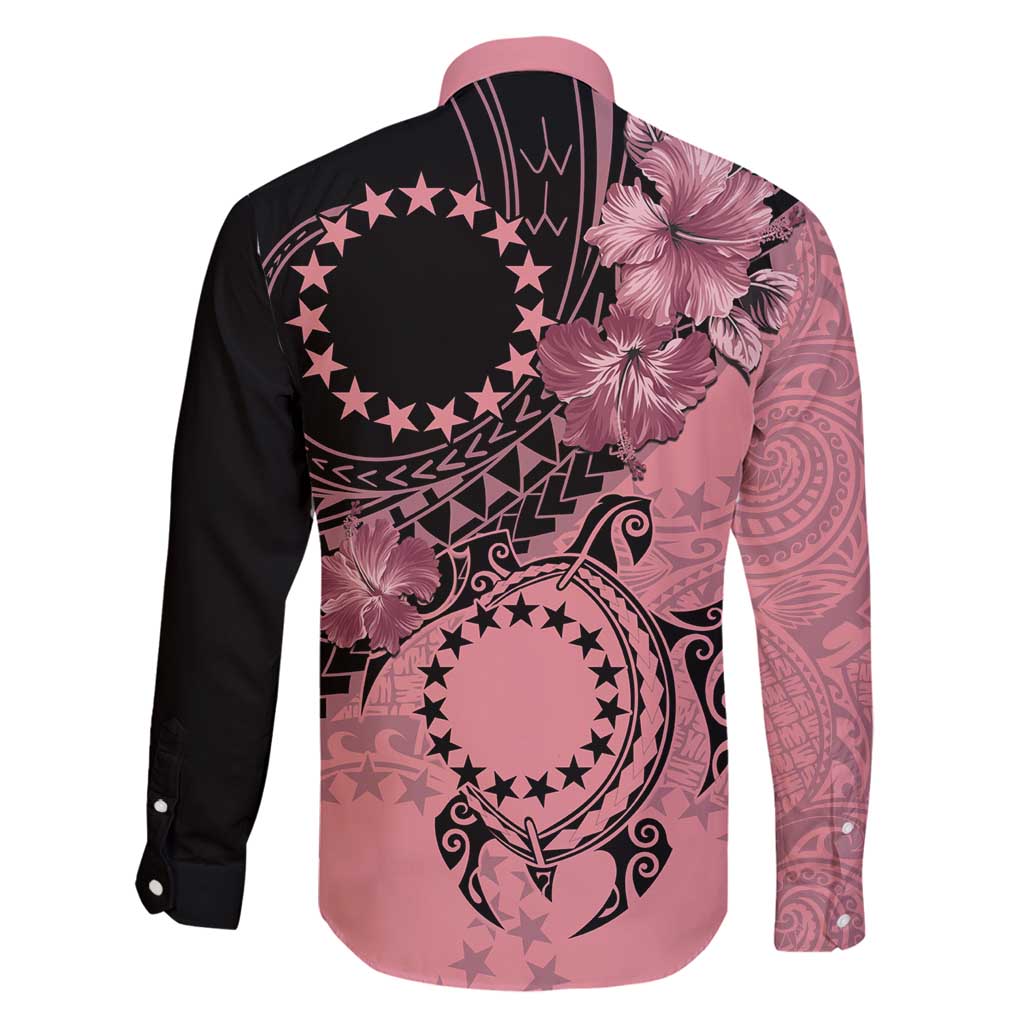 Cook Islands Turtle Family Matching Long Sleeve Bodycon Dress and Hawaiian Shirt Stars and Hibiscus - Pink LT01 - Polynesian Pride