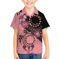 Cook Islands Turtle Family Matching Long Sleeve Bodycon Dress and Hawaiian Shirt Stars and Hibiscus - Pink LT01 Son's Shirt Pink - Polynesian Pride