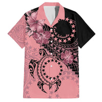 Cook Islands Turtle Family Matching Off The Shoulder Long Sleeve Dress and Hawaiian Shirt Stars and Hibiscus - Pink