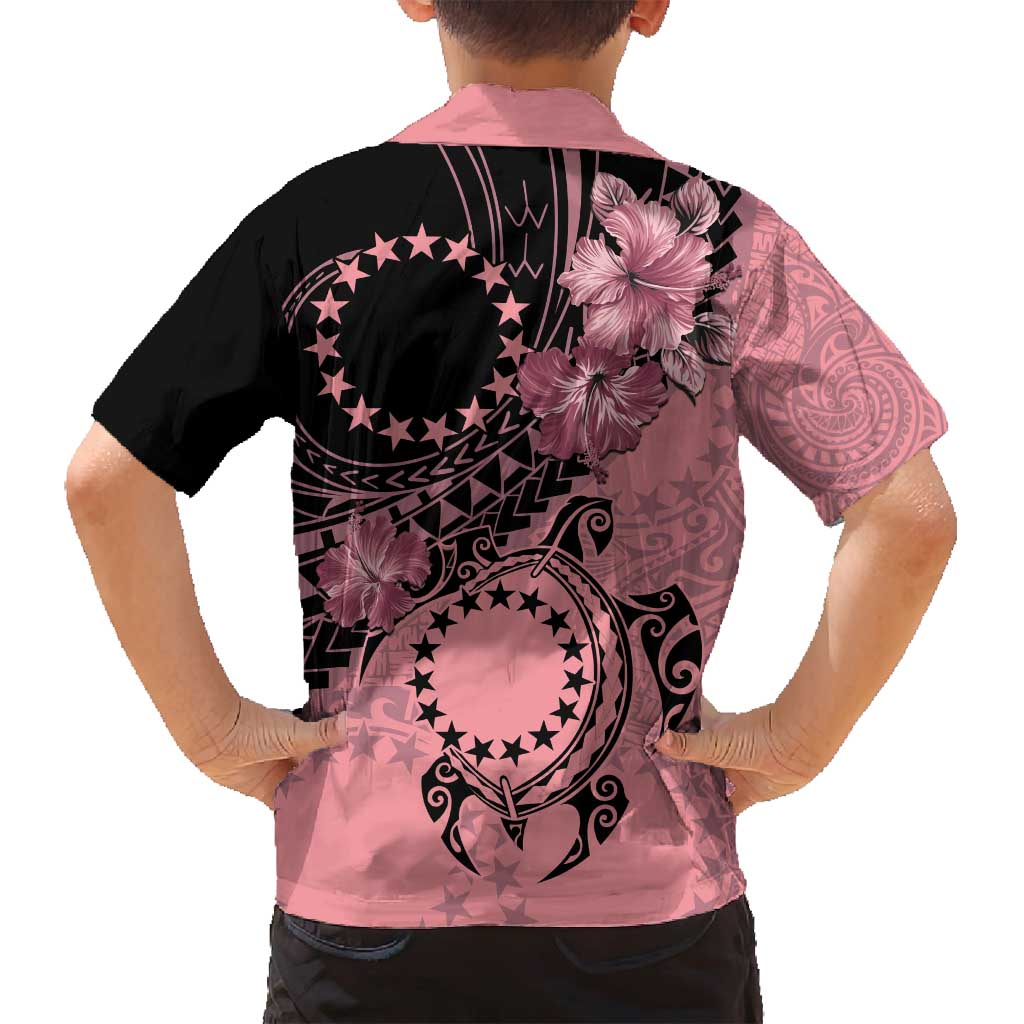 Cook Islands Turtle Family Matching Puletasi and Hawaiian Shirt Stars and Hibiscus - Pink
