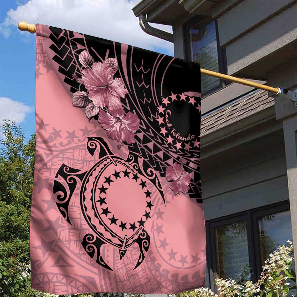 Cook Islands Turtle Garden Flag Stars and Hibiscus - Pink