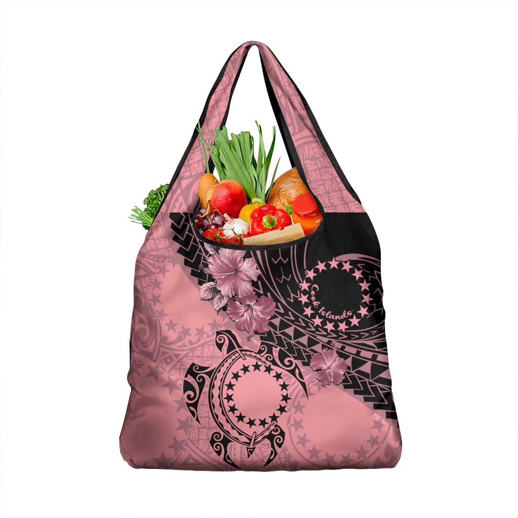 Cook Islands Turtle Grocery Bag Stars and Hibiscus - Pink