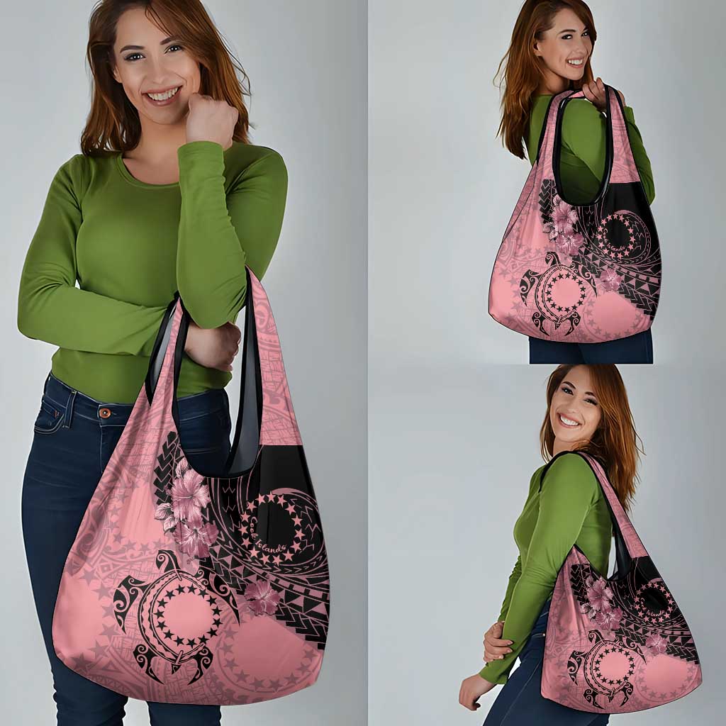 Cook Islands Turtle Grocery Bag Stars and Hibiscus - Pink
