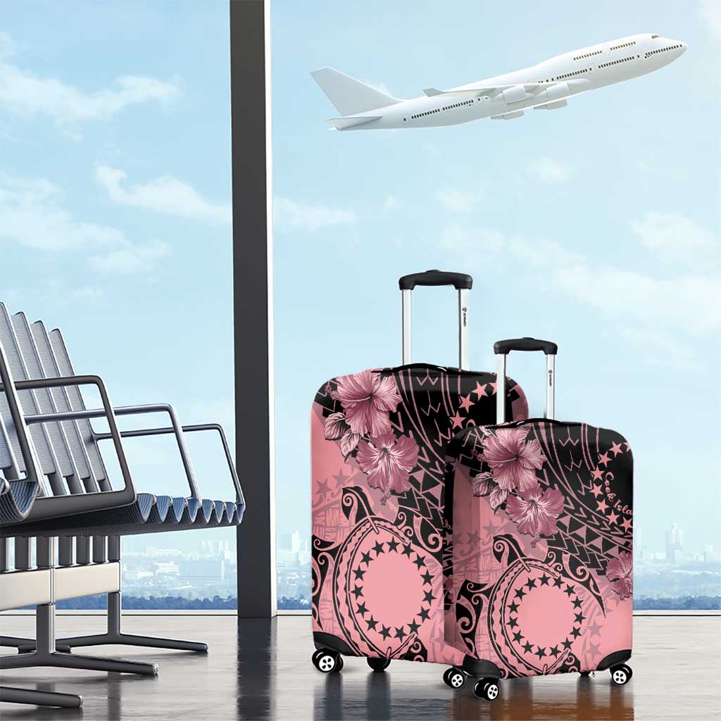 Cook Islands Turtle Luggage Cover Stars and Hibiscus - Pink