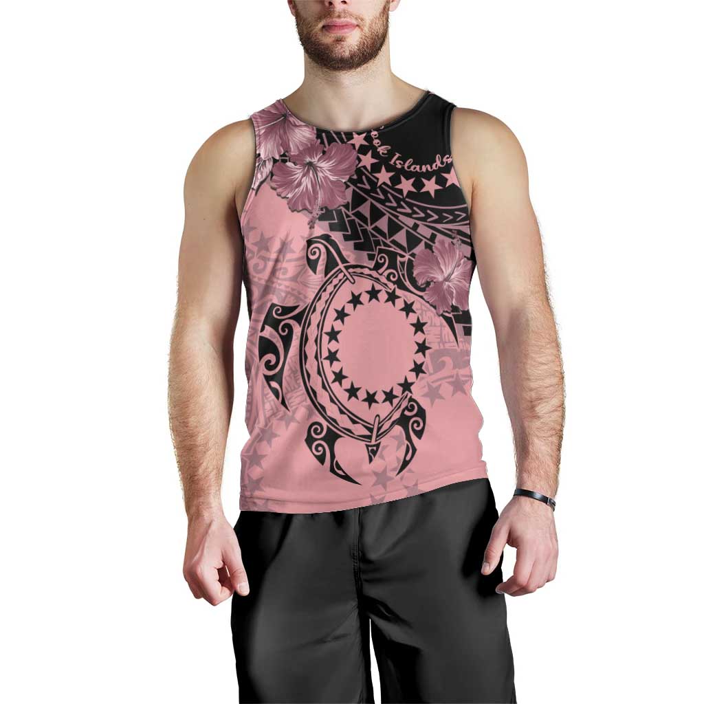 Cook Islands Turtle Men Tank Top Stars and Hibiscus - Pink