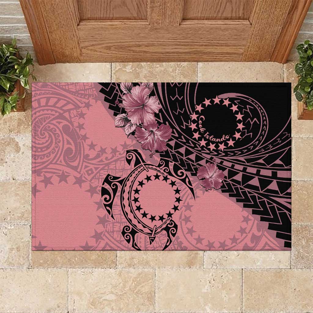 Cook Islands Turtle Rubber Doormat Stars and Hibiscus - Pink