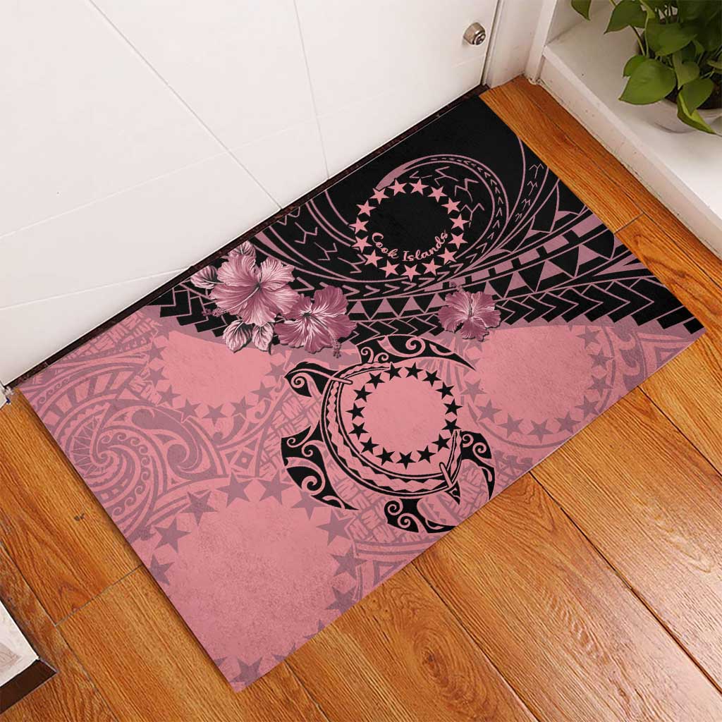 Cook Islands Turtle Rubber Doormat Stars and Hibiscus - Pink