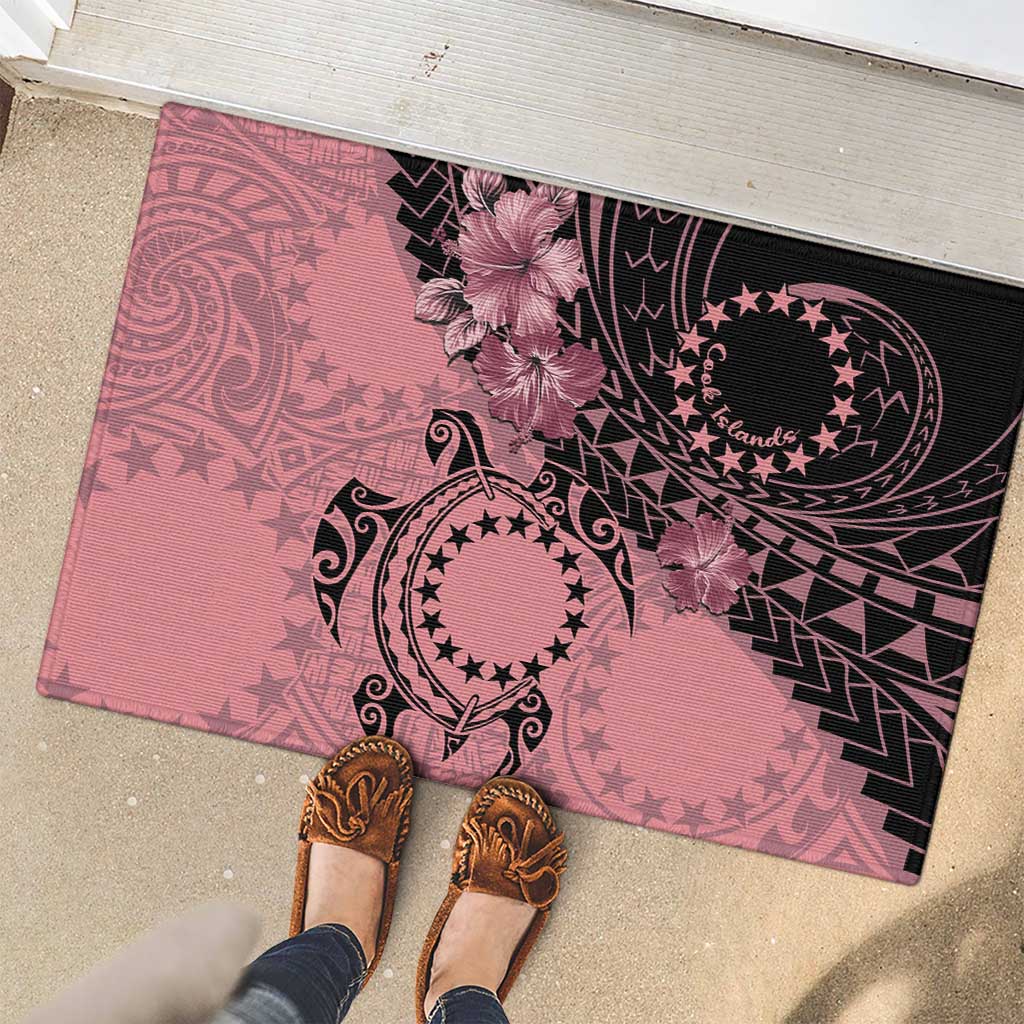 Cook Islands Turtle Rubber Doormat Stars and Hibiscus - Pink
