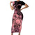 Cook Islands Turtle Short Sleeve Bodycon Dress Stars and Hibiscus - Pink