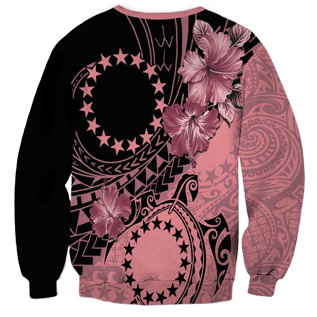 Cook Islands Turtle Sweatshirt Stars and Hibiscus - Pink