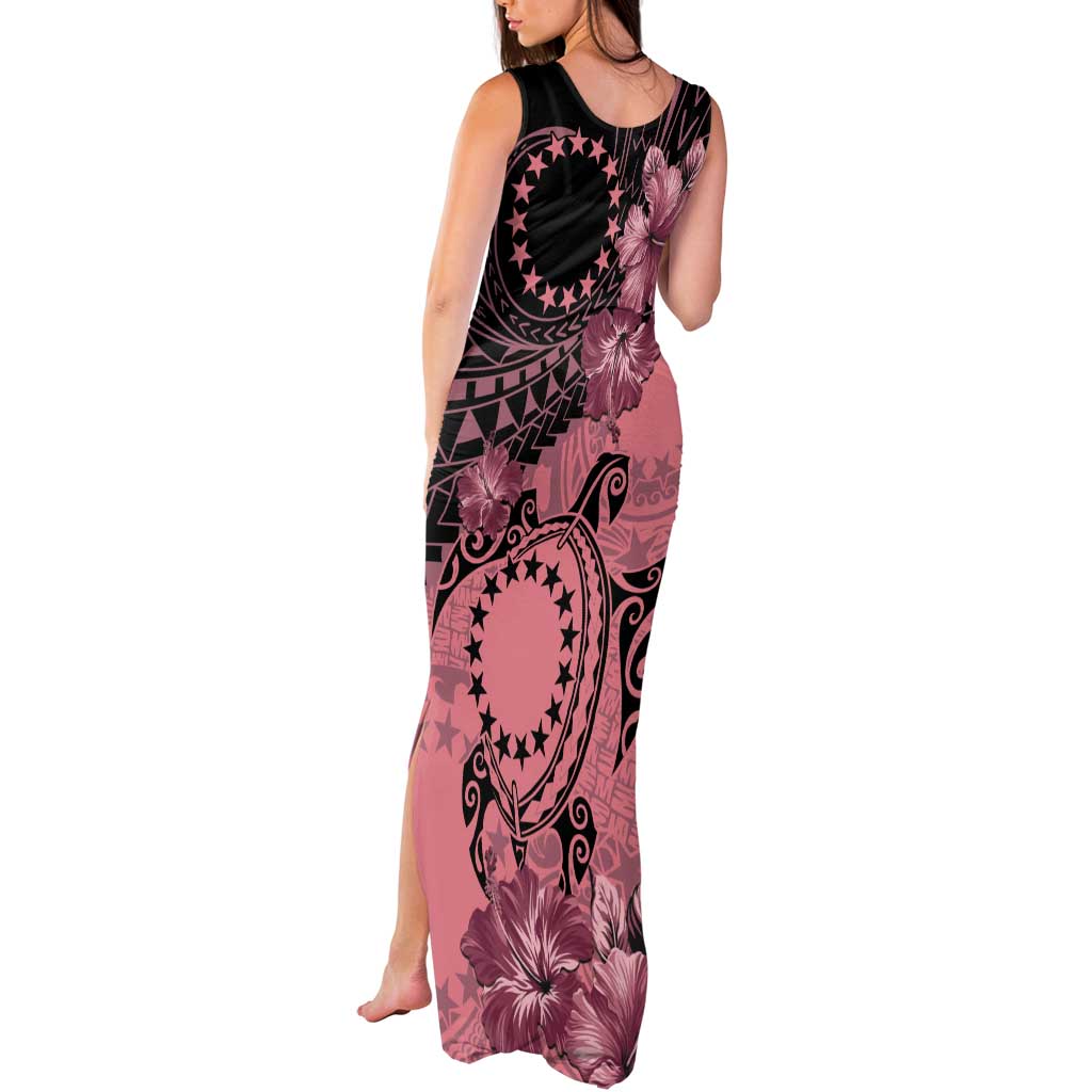 Cook Islands Turtle Tank Maxi Dress Stars and Hibiscus - Pink