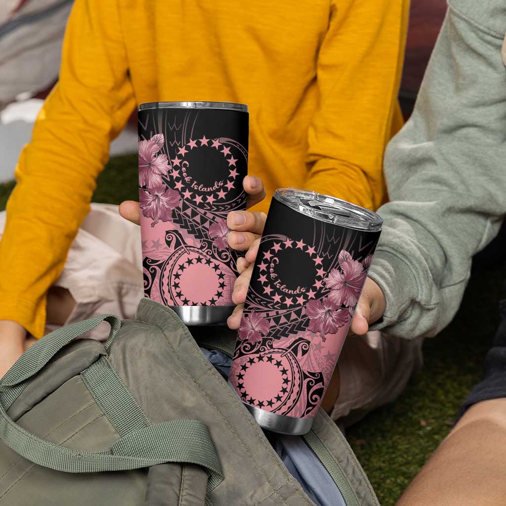 Cook Islands Turtle Tumbler Cup Stars and Hibiscus - Pink