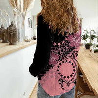 Cook Islands Turtle Women Casual Shirt Stars and Hibiscus - Pink