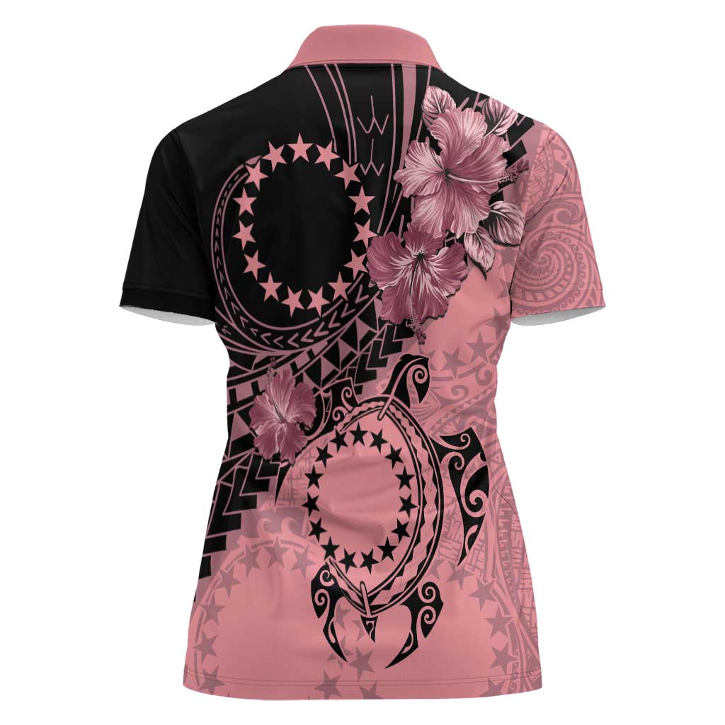 Cook Islands Turtle Women Polo Shirt Stars and Hibiscus - Pink