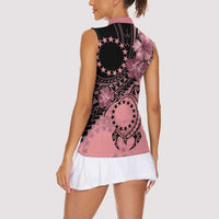 Cook Islands Turtle Women Sleeveless Polo Shirt Stars and Hibiscus - Pink