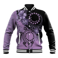 Cook Islands Turtle Baseball Jacket Stars and Hibiscus - Purple