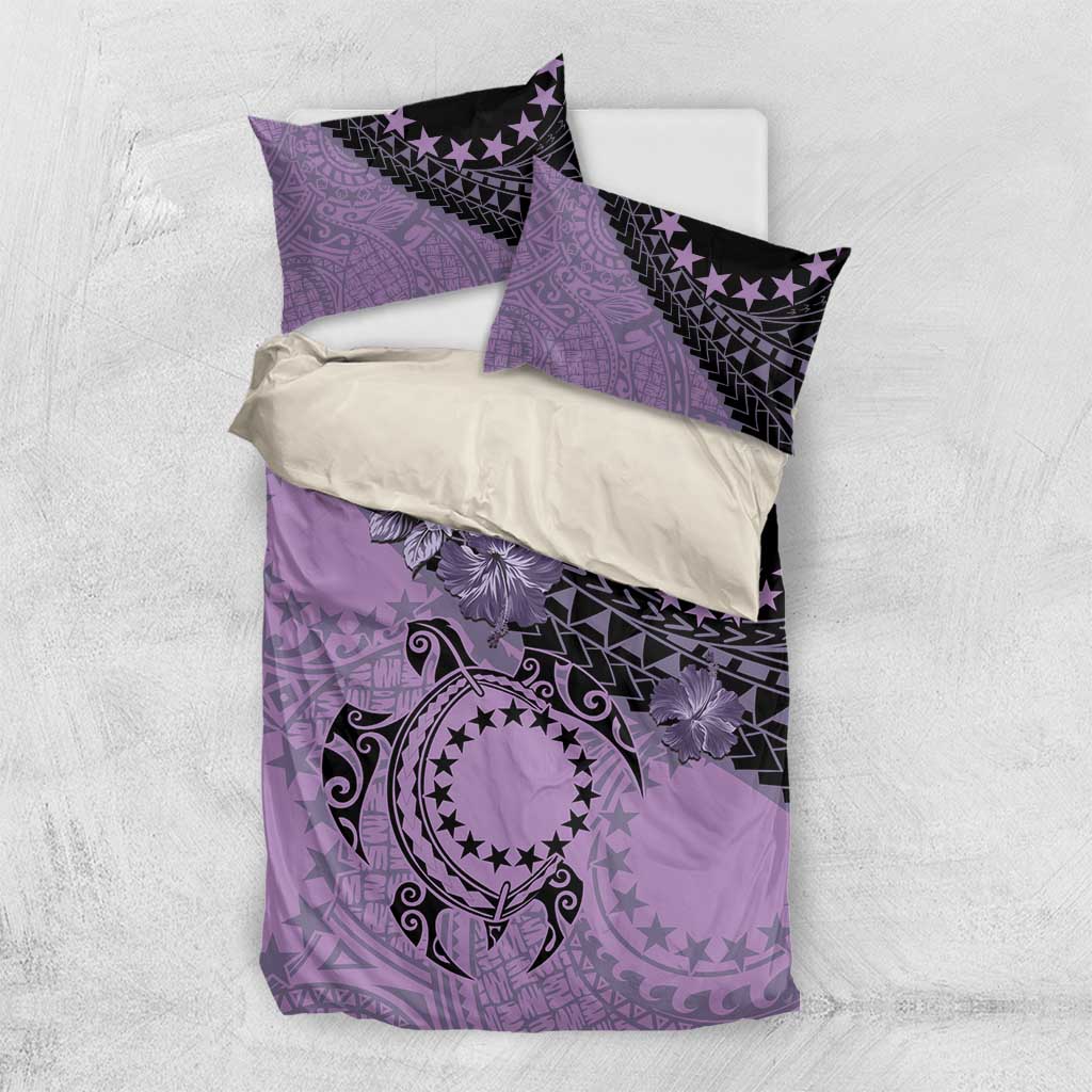 Cook Islands Turtle Bedding Set Stars and Hibiscus - Purple