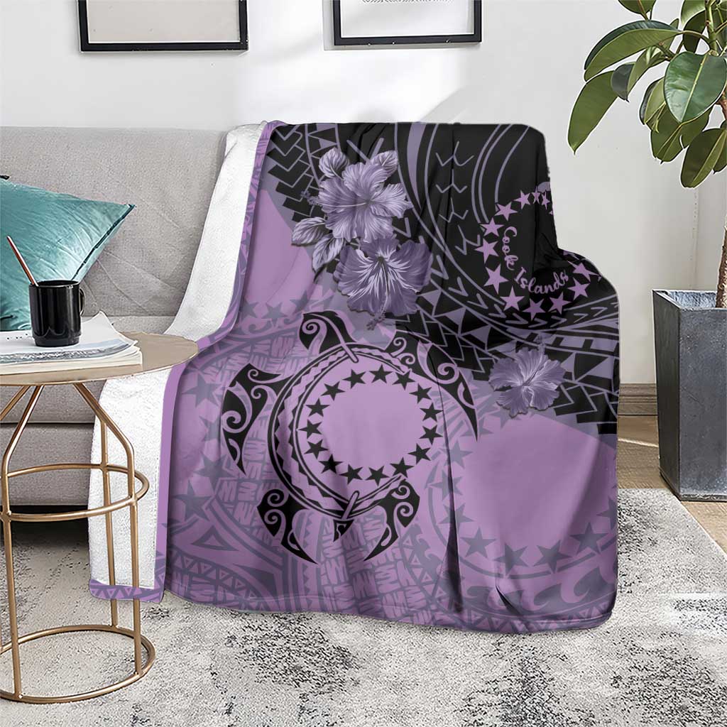 Cook Islands Turtle Blanket Stars and Hibiscus - Purple