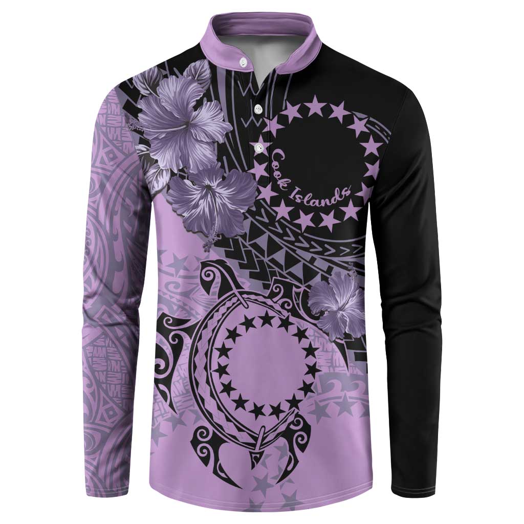 Cook Islands Turtle Button Sweatshirt Stars and Hibiscus - Purple