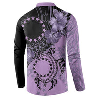 Cook Islands Turtle Button Sweatshirt Stars and Hibiscus - Purple