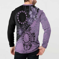 Cook Islands Turtle Button Sweatshirt Stars and Hibiscus - Purple