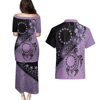 Cook Islands Turtle Couples Matching Puletasi and Hawaiian Shirt Stars and Hibiscus - Purple