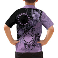 Cook Islands Turtle Family Matching Long Sleeve Bodycon Dress and Hawaiian Shirt Stars and Hibiscus - Purple LT01 - Polynesian Pride