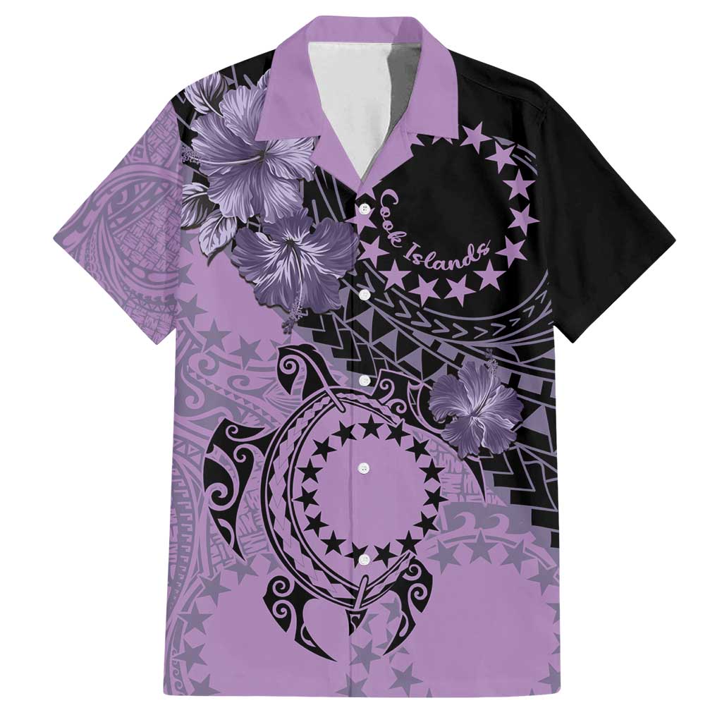 Cook Islands Turtle Family Matching Long Sleeve Bodycon Dress and Hawaiian Shirt Stars and Hibiscus - Purple LT01 Dad's Shirt - Short Sleeve Purple - Polynesian Pride