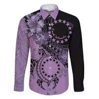 Cook Islands Turtle Family Matching Long Sleeve Bodycon Dress and Hawaiian Shirt Stars and Hibiscus - Purple LT01 Dad's Shirt - Long Sleeve Purple - Polynesian Pride