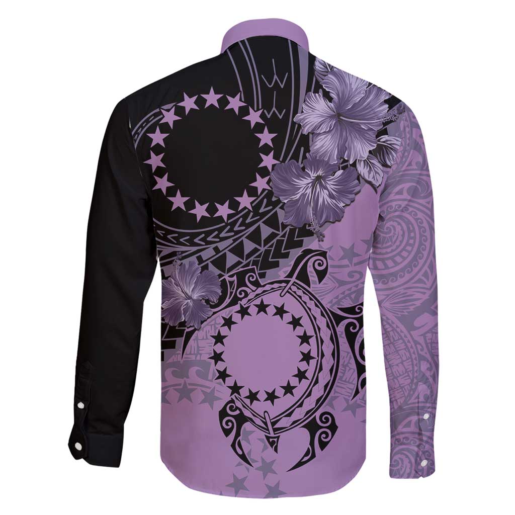 Cook Islands Turtle Family Matching Long Sleeve Bodycon Dress and Hawaiian Shirt Stars and Hibiscus - Purple LT01 - Polynesian Pride