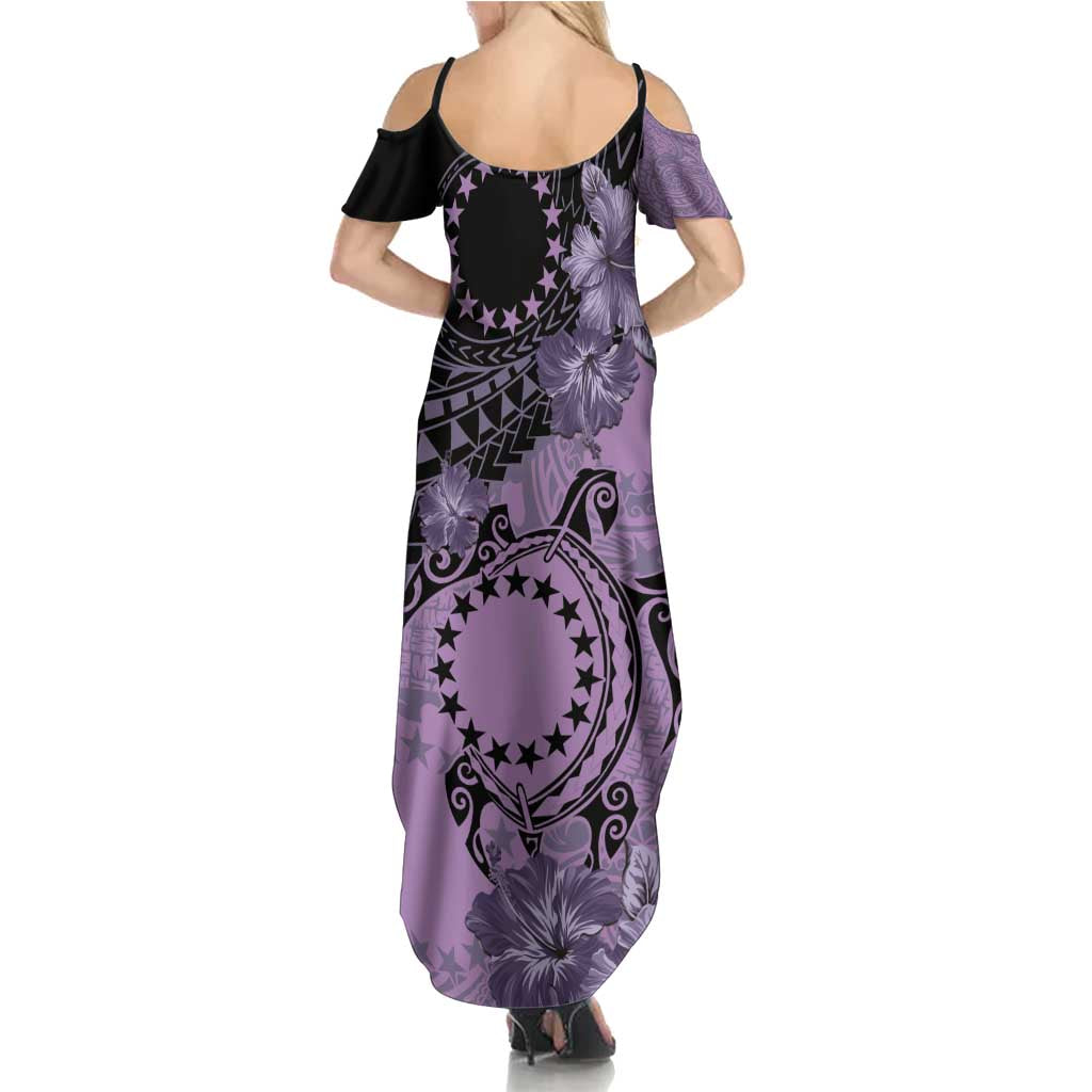 Cook Islands Turtle Family Matching Summer Maxi Dress and Hawaiian Shirt Stars and Hibiscus - Purple