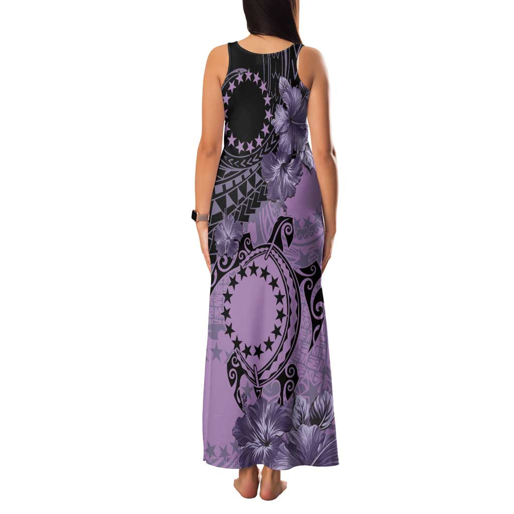 Cook Islands Turtle Family Matching Tank Maxi Dress and Hawaiian Shirt Stars and Hibiscus - Purple