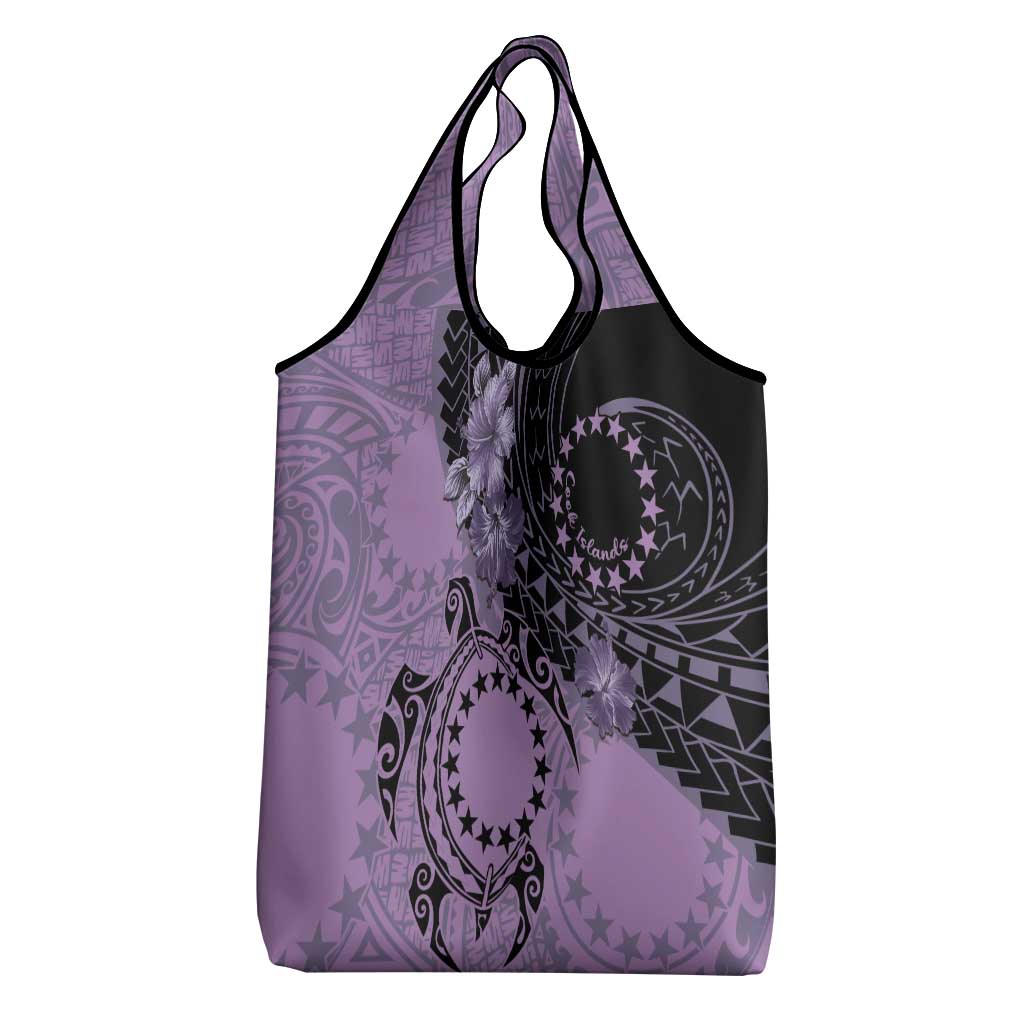 Cook Islands Turtle Grocery Bag Stars and Hibiscus - Purple