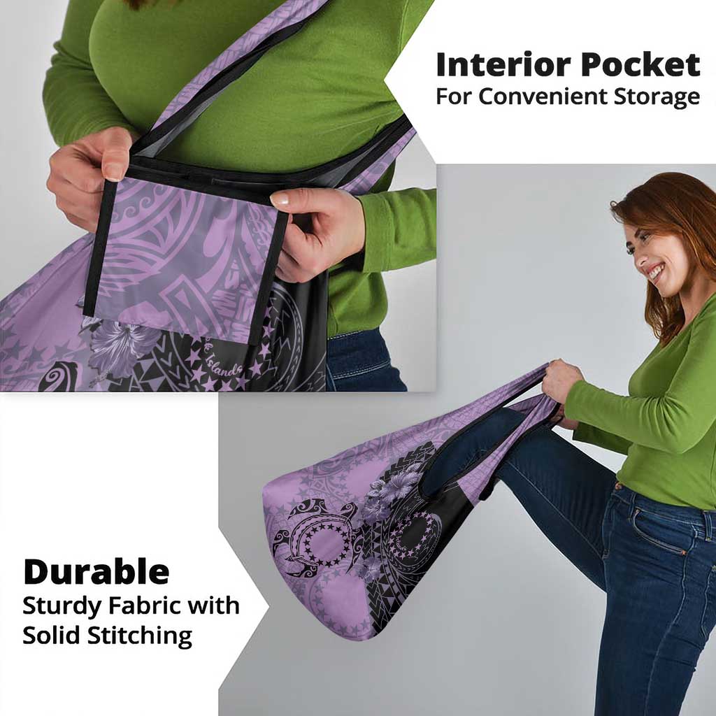 Cook Islands Turtle Grocery Bag Stars and Hibiscus - Purple