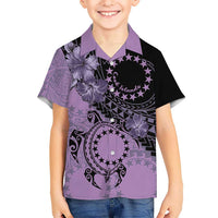 Cook Islands Turtle Kid Hawaiian Shirt Stars and Hibiscus - Purple