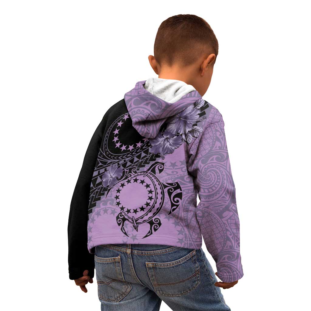 Cook Islands Turtle Kid Hoodie Stars and Hibiscus - Purple
