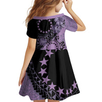 Cook Islands Turtle Kid Short Sleeve Dress Stars and Hibiscus - Purple