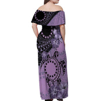 Cook Islands Turtle Off Shoulder Maxi Dress Stars and Hibiscus - Purple