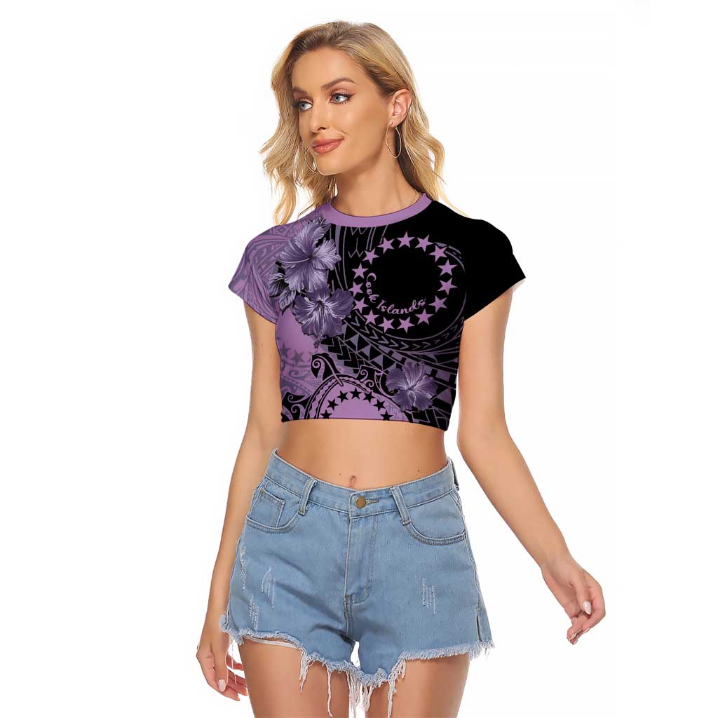 Cook Islands Turtle Raglan Cropped T Shirt Stars and Hibiscus - Purple