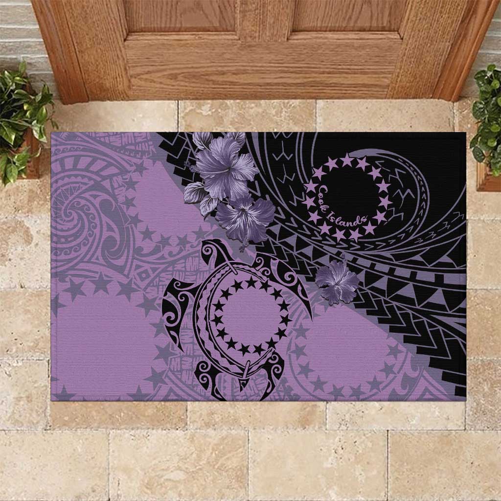 Cook Islands Turtle Rubber Doormat Stars and Hibiscus - Purple