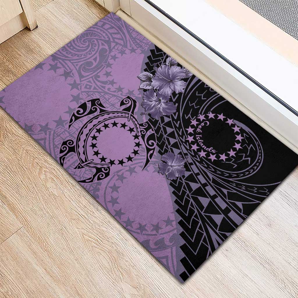 Cook Islands Turtle Rubber Doormat Stars and Hibiscus - Purple